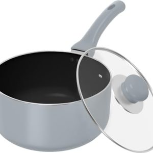 Utopia Kitchen Nonstick Saucepan with Glass Lid - Detachable Handle for Home & Restaurant Use (Silver)