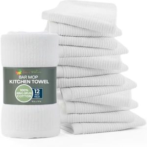 "Premium Bar Towels - 12 Pack Ring-Spun Cotton Kitchen Cleaning Towels (16" x 19”) for Restaurant & Shop Use - OEKO-TEX