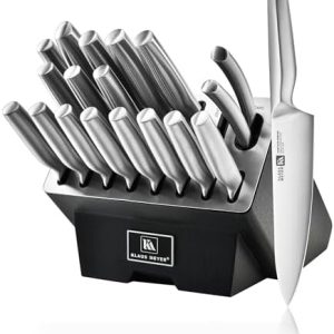 Klaus Meyer 19 Piece High Carbon Stainless Steel Kitchen Knife Set - Non-Slip Handles, Includes Knife Sharpener & Block,