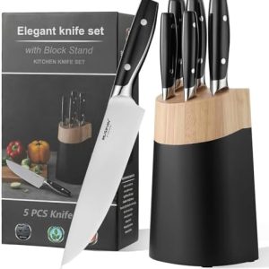 Stainless Steel 6-Piece Knife Block Set – High Carbon Kitchen Knives for Culinary Enthusiasts – Dishwasher Safe – Perfec